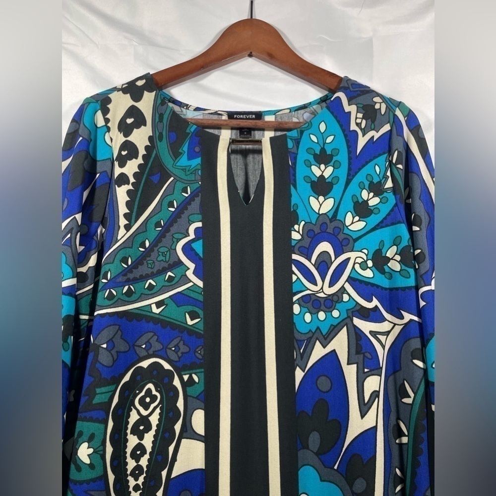 Forever Dress Paisley Print Womens Three Quarter Sleeve Flowy Floral Size Medium - Picture 7 of 7